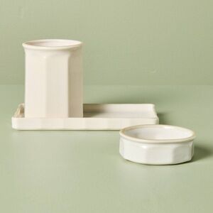 NEW Hearth & Hand Cream Ceramic Desk Organizer Set